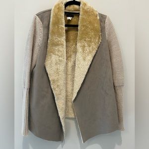 VENUS - Suede Sweater Sleeve Jacket Beige Size L